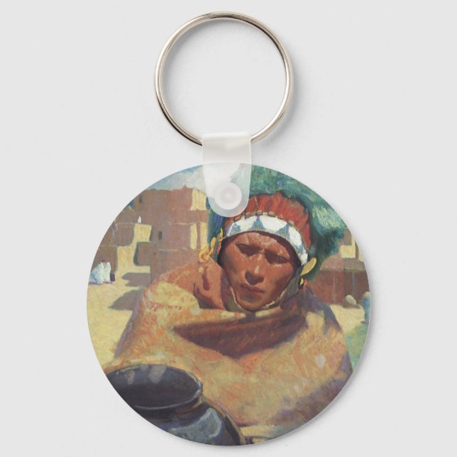 Taos Indian Holding a Water Jug by Blumenschein Keychain (Front)