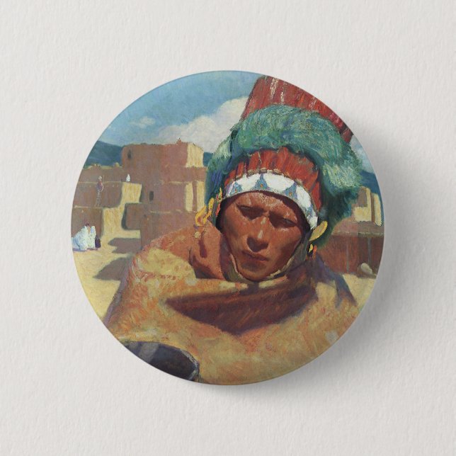 Taos Indian Holding a Water Jug by Blumenschein Pinback Button (Front)