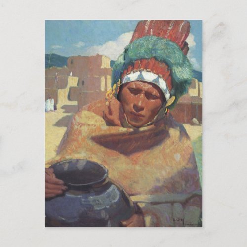 Taos Indian Holding a Water Jug by Blumenschein Postcard