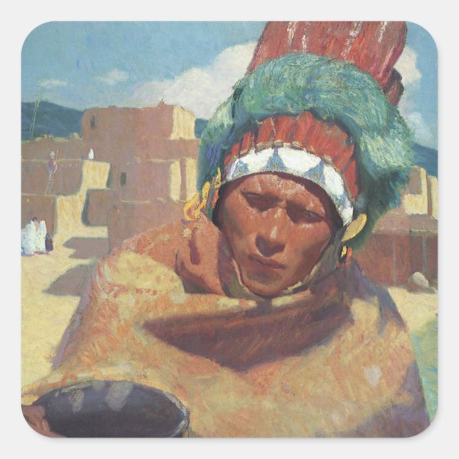 Taos Indian Holding a Water Jug by Blumenschein Square Sticker (Front)