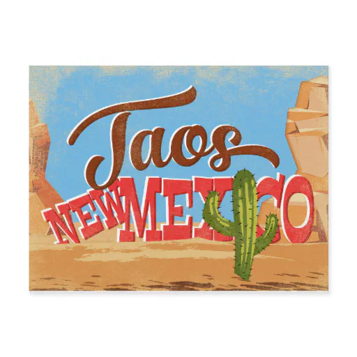 Taos New Mexico Cartoon Desert Vintage Travel Postcard