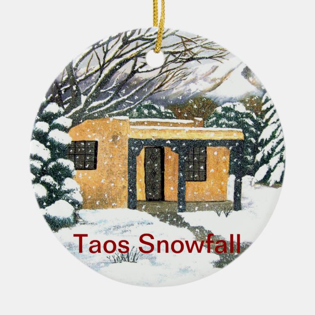 Taos, New Mexico Snowfall Ceramic Ornament (Front)