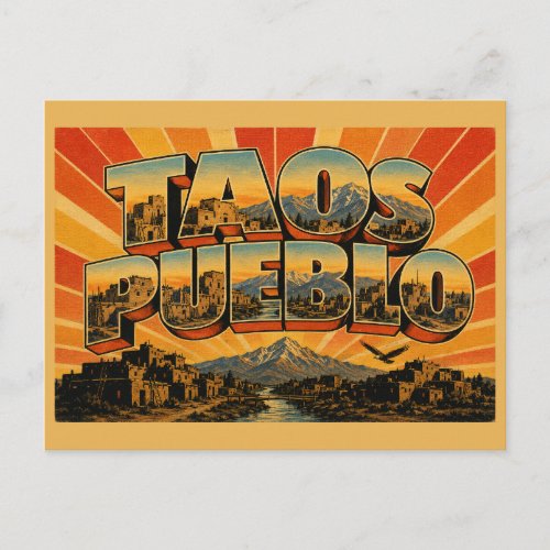 Taos Pueblo New Mexico Adobe Mountains River Art Postcard