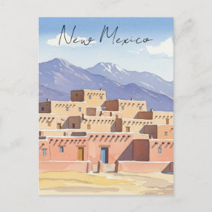 Taos Pueblo New Mexico Watercolor Postcard