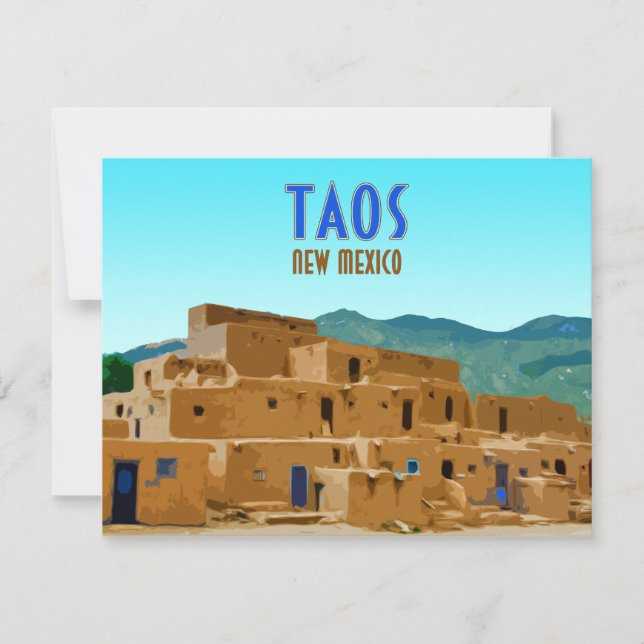 Taos Pueblos New Mexico Vintage Flat Card (Front)