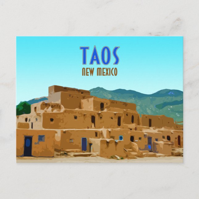 Taos Pueblos New Mexico Vintage Postcard (Front)