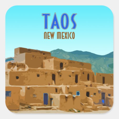 Taos Pueblos New Mexico Vintage Square Sticker