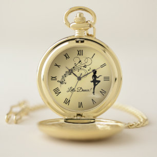 Tap Dance 3 Let's Dance Gold with Roman Numerals Pocket Watch