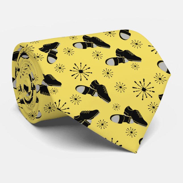 Tap Dancers Gold and Black Tap Shoes Patterned Neck Tie (Rolled)