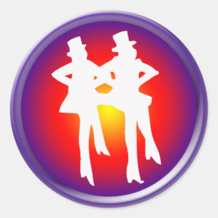 Tap dancers on a multi-colored background classic round sticker