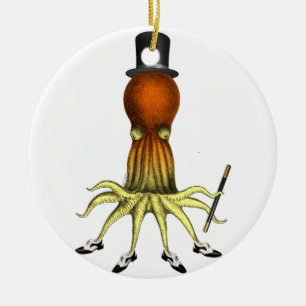 Tap Dancing Octopus, Squid Art, Vintage, Male Ceramic Ornament