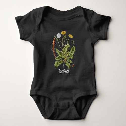 Tap Root Vintage Dandelion Illustration Baby Bodysuit