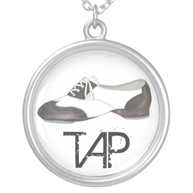 Tap Shoe Tapper Dance Teacher Dancer Tapdance Gift Silver Plated Necklace (Front)