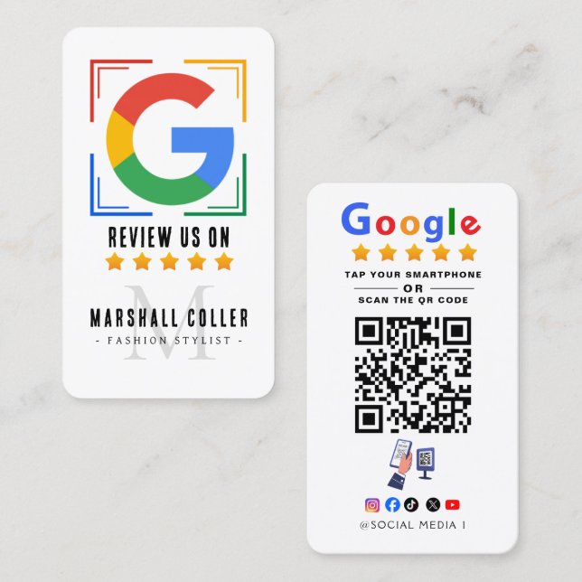 Tap to Review Google Review QR Code Google Ratings Business Card (Front/Back)