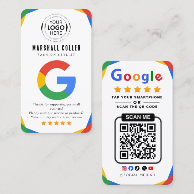 Tap to Review Google Review QR Code Google Ratings Business Card (Front/Back)