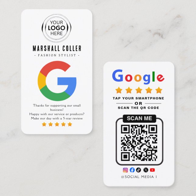 Tap to Review Google Review QR Code Google Ratings Business Card (Front/Back)