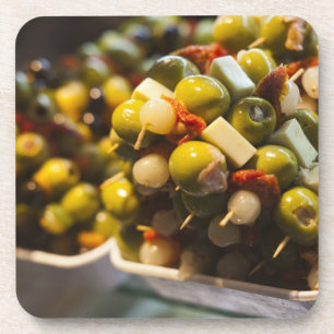 Tapas made with stuffed olives beverage coaster