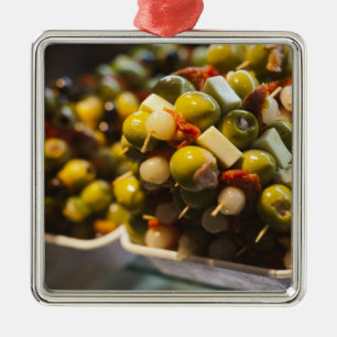Tapas made with stuffed olives metal ornament