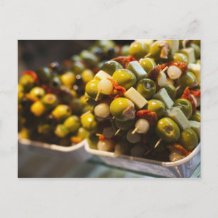 Tapas made with stuffed olives postcard
