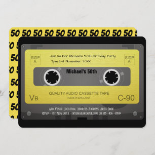 Tape Cassette RETRO Invitation 50th 60th 70th ANY
