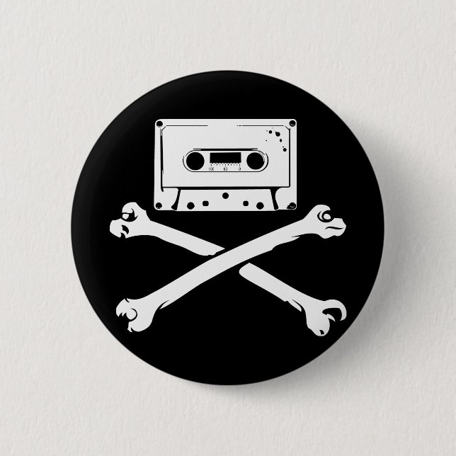 Tape & Crossbones Music Pirate Piracy Home Taping Button (Front)