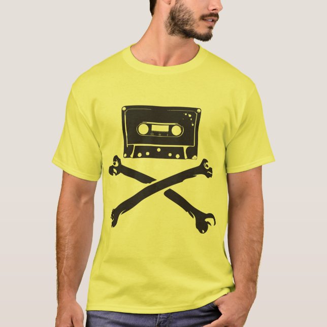 Tape & Crossbones Music Pirate Piracy Home Taping T-Shirt (Front)
