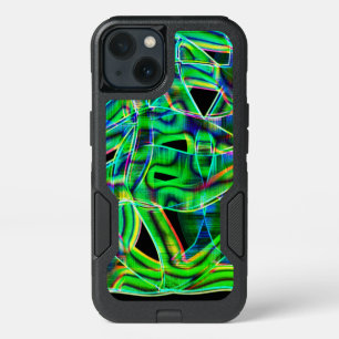 Tape-like curves, colored and green relief or neon iPhone 13 case