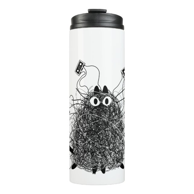 Tape-Tangled Black Cat Thermal Tumbler (Front)