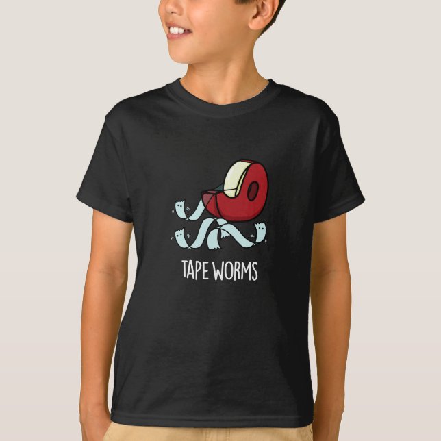 Tape Worms Funny Sticky Tape Puns Dark BG T-Shirt (Front)