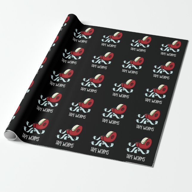 Tape Worms Funny Sticky Tape Puns Dark BG Wrapping Paper (Unrolled)