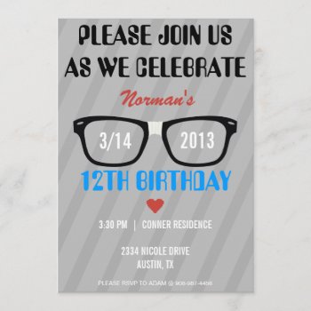 Taped Geek Glasses & Hearts Boy Birthday Invite by oddlotpaperie at Zazzle