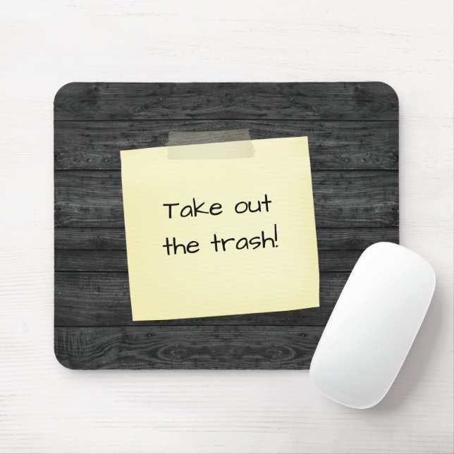 Taped Note On Wood Mouse Pad (With Mouse)