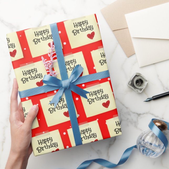 Taped Post It With Heart On Polka Dots Wrapping Paper (Gifting)