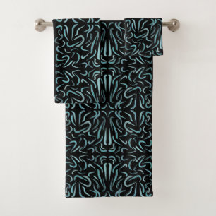 Tapered Outline Shapes Filled With Aquatic Colors Bath Towel Set