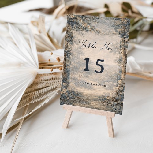 Tapestry Blue Toile Vintage Woodland Table Number