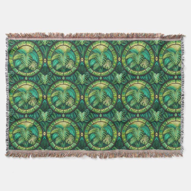 Tapestry featuring a pattern of green tropical  throw blanket (Front)