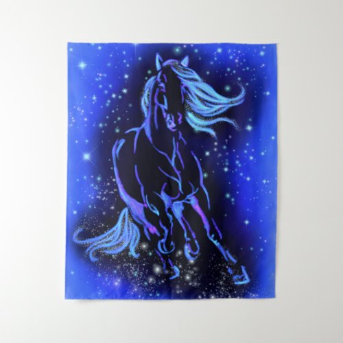 Tapestry Horse Running At Blue Starry Night 