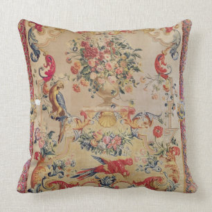 Tapestry in early Rococo style with strapwork and Throw Pillow