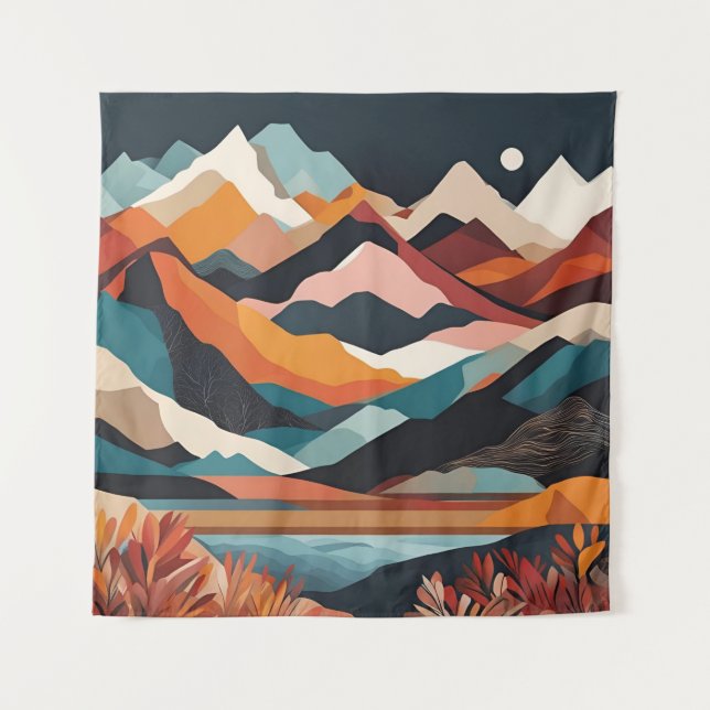 Tapestry Modern Art Mountains Moon Nature Art (Front)
