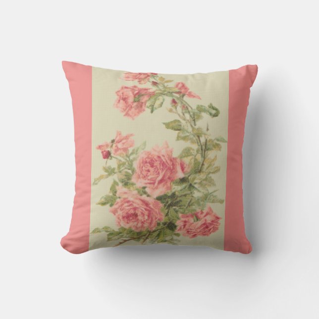 Tapestry Style Pink Roses Throw Pillow (Front)