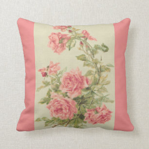 Tapestry Style Pink Roses Throw Pillow