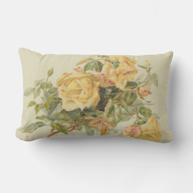 Tapestry Style Yellow Roses Lumbar Pillow (Front)
