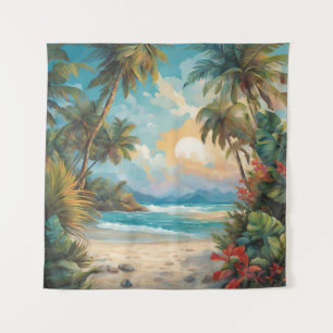 Tapestry Sunset Tropical Beach Flowers Art