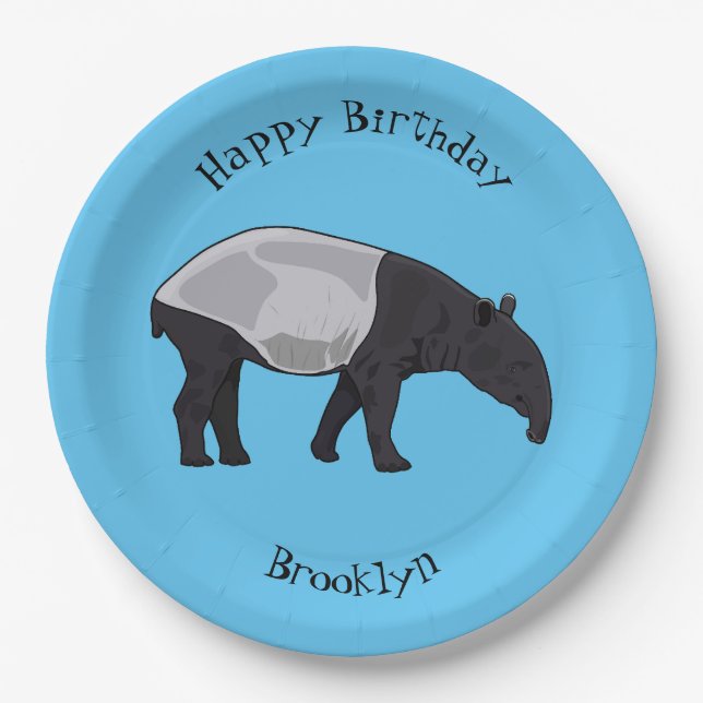 Tapir cartoon illustration paper plates (Front)