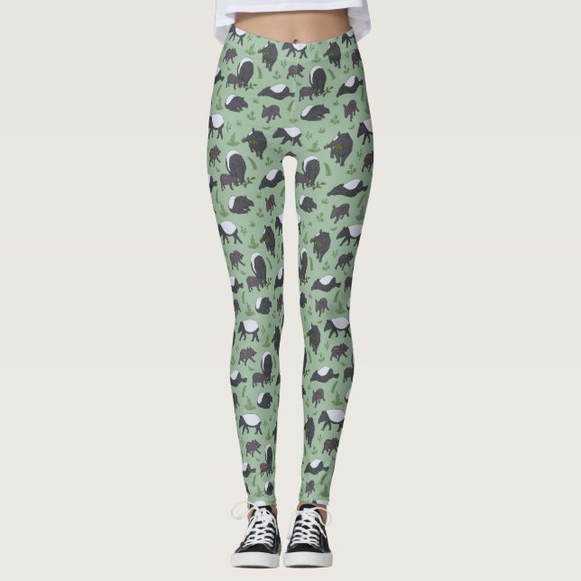 Tapir Family Dinner in Green Leggings (Front)