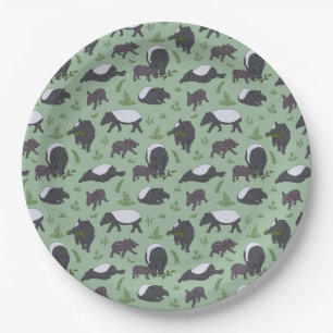 Tapir Family Dinner in Green Paper Plates