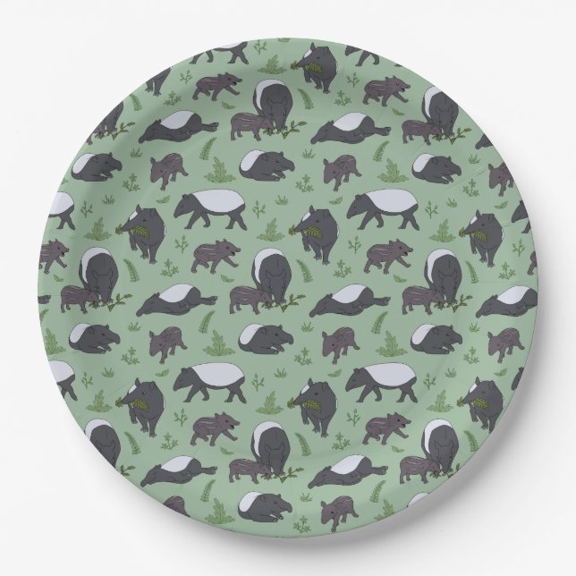 Tapir Family Dinner in Green Paper Plates (Front)
