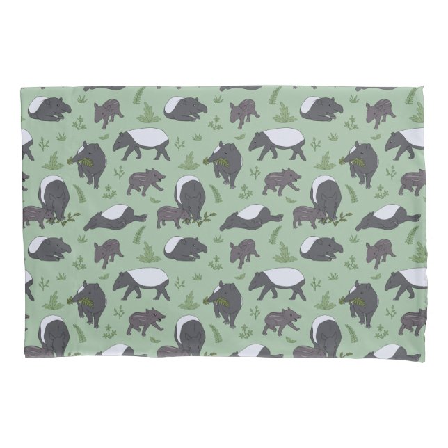 Tapir Family Dinner in Green Pillow Case (Front)