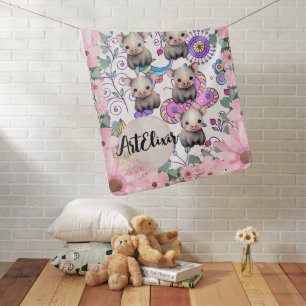 Tapir Floral Pink Flowers Baby Blanket