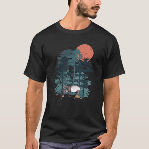 Tapir Mountain Pine Tree Sky Birds Are Flying Fore T_Shirt